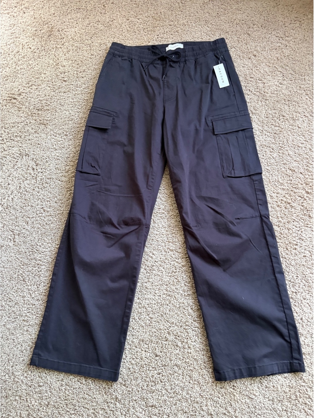 NWT PacSun black drawstring cargo pants baggy fit dual pockets Medium